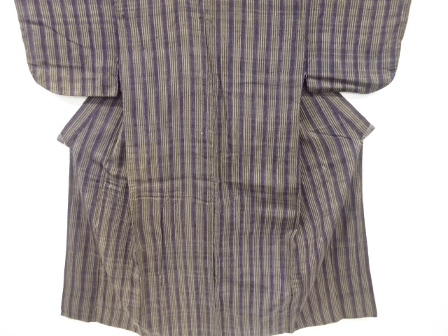 JAPANESE KIMONO / ANTIQUE KIMONO / SILK / TSUMUGI / WOVEN STRIPE